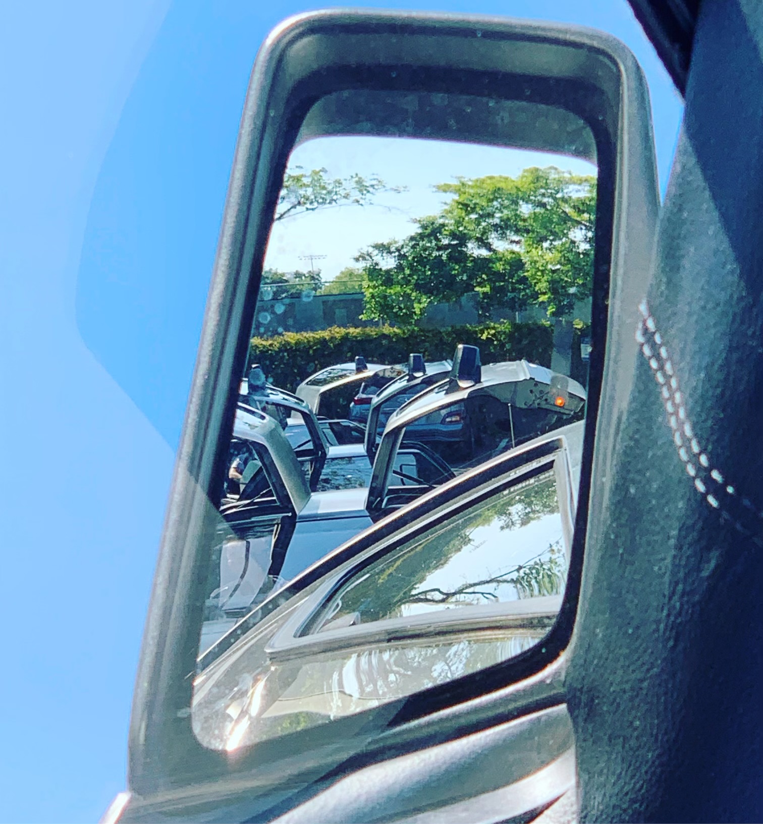 Looking back on the lineup from an uplifted wing mirror